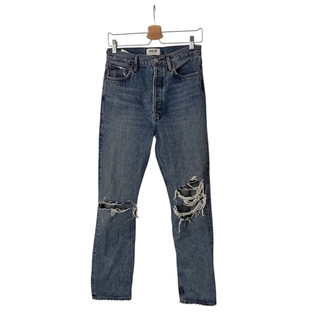 AGOLDE Jeans Woman’s 27 90’s High Rise Straight Leg Distressed Denim - Picture 1 of 4